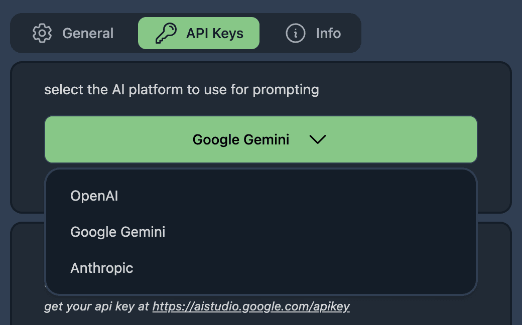 Ghost Coder's AI vendor dropdown