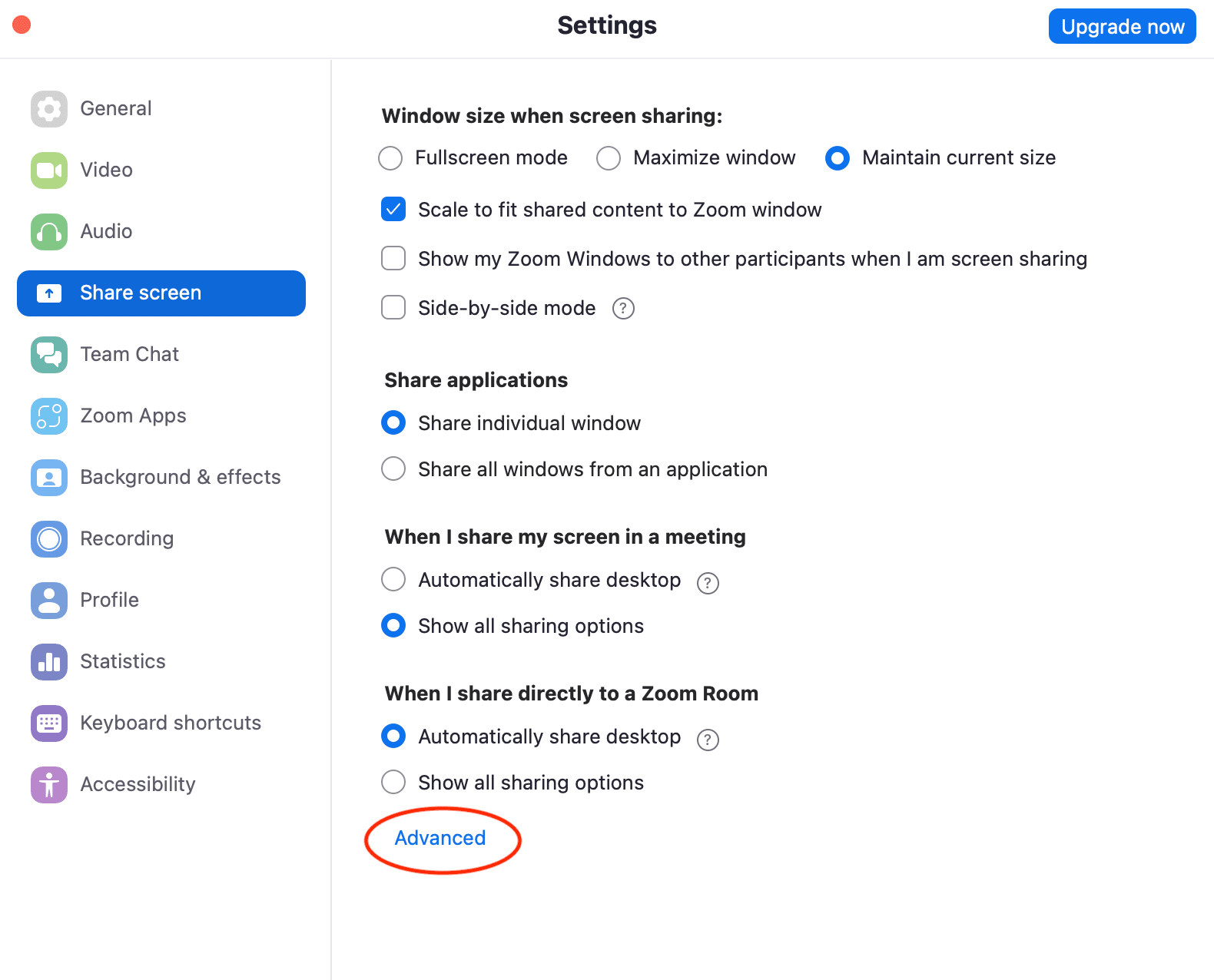 Zoom settings
